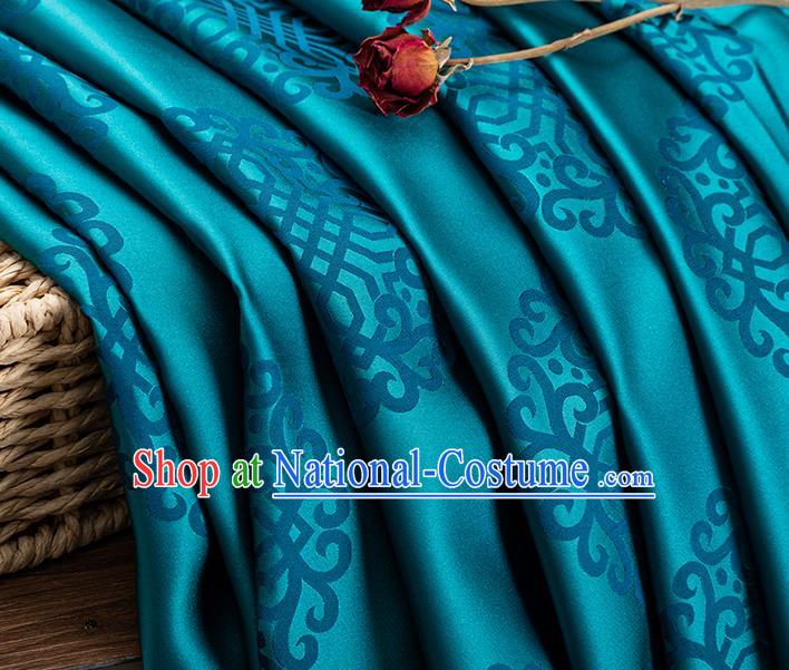 China Traditional Mongolian Robe Fabric Classical Lucky Pattern Blue Brocade Tang Suit Damask Jacquard Silk Tapestry