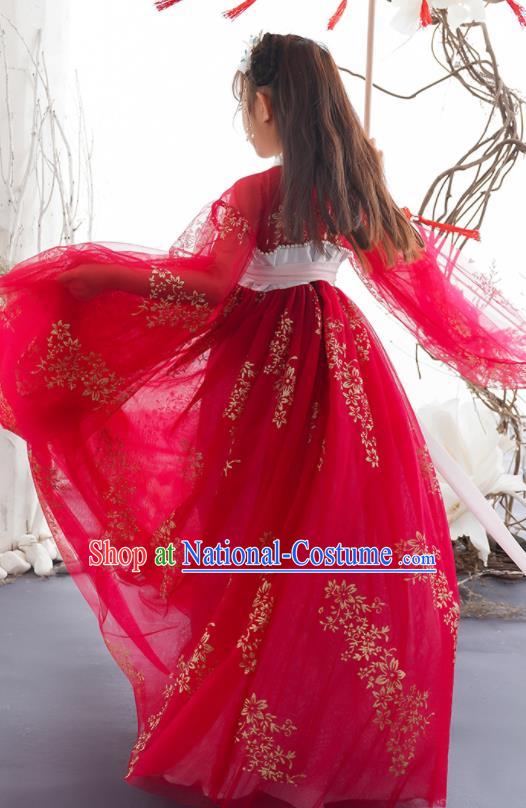 China Ancient Girl Princess Fashion Costumes Traditional Tang Dynasty Clothing Children Dance Red Hanfu Dress