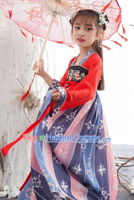 China Children Dance Hanfu Dress Ancient Girl Princess Fashion Costumes Traditional Tang Dynasty Clothing