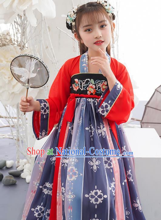 China Children Dance Hanfu Dress Ancient Girl Princess Fashion Costumes Traditional Tang Dynasty Clothing