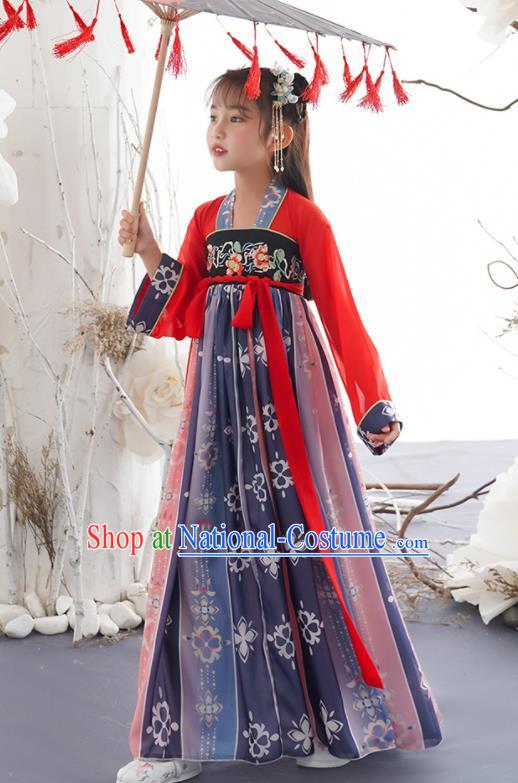 China Children Dance Hanfu Dress Ancient Girl Princess Fashion Costumes Traditional Tang Dynasty Clothing