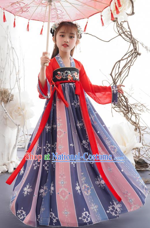 China Children Dance Hanfu Dress Ancient Girl Princess Fashion Costumes Traditional Tang Dynasty Clothing