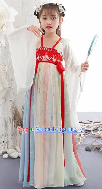 China Ancient Kid Fairy Fashion Costumes Traditional Tang Dynasty Girls Clothing Children Dance Hanfu Dress