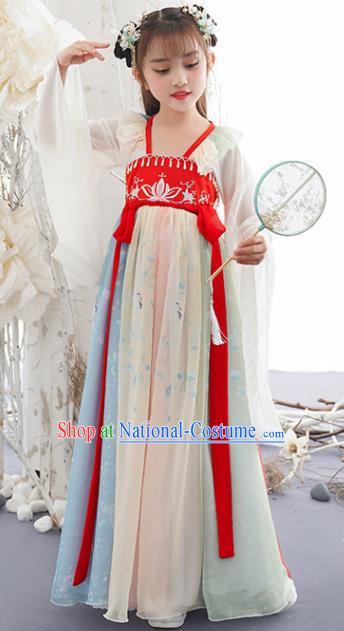 China Ancient Kid Fairy Fashion Costumes Traditional Tang Dynasty Girls Clothing Children Dance Hanfu Dress