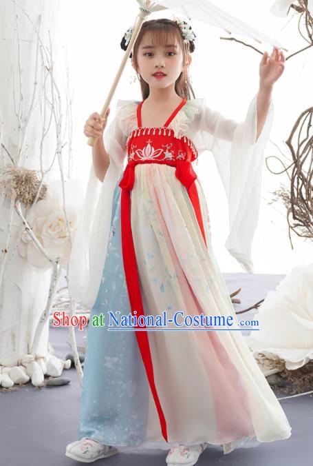 China Ancient Kid Fairy Fashion Costumes Traditional Tang Dynasty Girls Clothing Children Dance Hanfu Dress