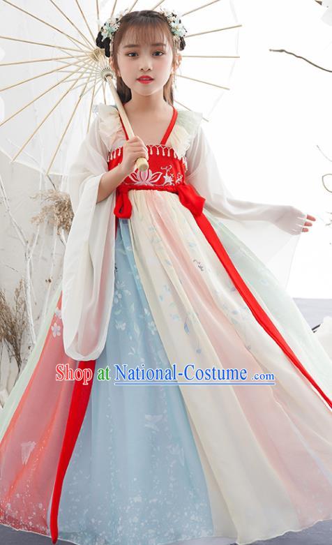 China Ancient Kid Fairy Fashion Costumes Traditional Tang Dynasty Girls Clothing Children Dance Hanfu Dress