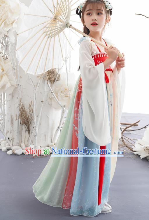 China Ancient Kid Fairy Fashion Costumes Traditional Tang Dynasty Girls Clothing Children Dance Hanfu Dress