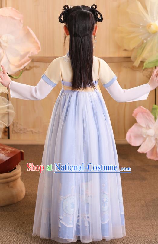 China Children Dance Blue Hanfu Dress Ancient Girls Fairy Fashion Costumes Traditional Tang Dynasty Kid Clothing