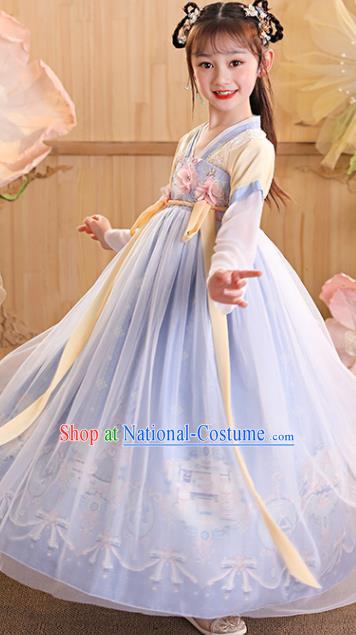 China Children Dance Blue Hanfu Dress Ancient Girls Fairy Fashion Costumes Traditional Tang Dynasty Kid Clothing