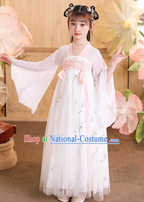 China Traditional Tang Dynasty Kid Clothing Children Dance White Hanfu Dress Ancient Girls Fairy Fashion Costumes