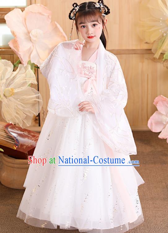 China Traditional Tang Dynasty Kid Clothing Children Dance White Hanfu Dress Ancient Girls Fairy Fashion Costumes