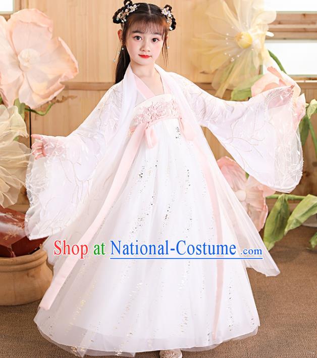 China Traditional Tang Dynasty Kid Clothing Children Dance White Hanfu Dress Ancient Girls Fairy Fashion Costumes