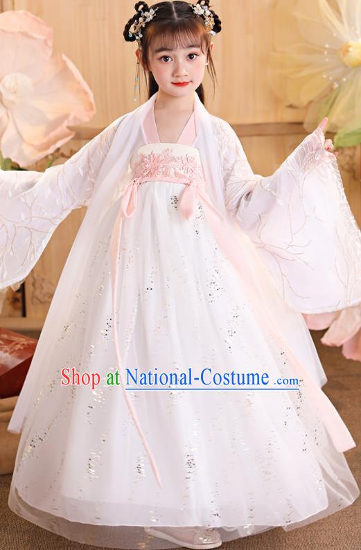 China Traditional Tang Dynasty Kid Clothing Children Dance White Hanfu Dress Ancient Girls Fairy Fashion Costumes