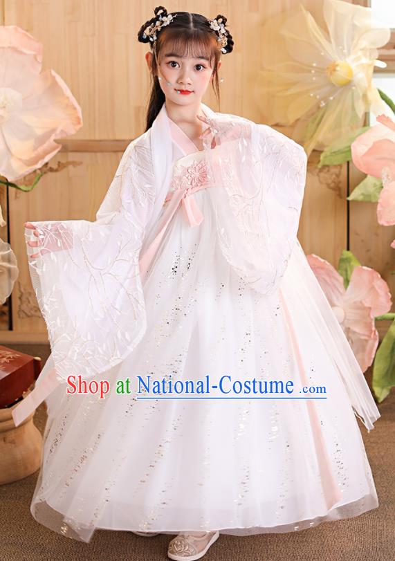 China Traditional Tang Dynasty Kid Clothing Children Dance White Hanfu Dress Ancient Girls Fairy Fashion Costumes