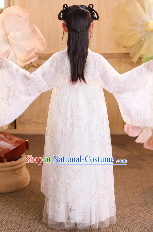 China Traditional Tang Dynasty Kid Clothing Children Dance White Hanfu Dress Ancient Girls Fairy Fashion Costumes