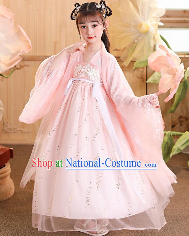 China Traditional Pink Hanfu Dress Tang Dynasty Girl Princess Clothing Children Stage Show Garment Costumes