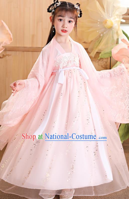 China Traditional Pink Hanfu Dress Tang Dynasty Girl Princess Clothing Children Stage Show Garment Costumes