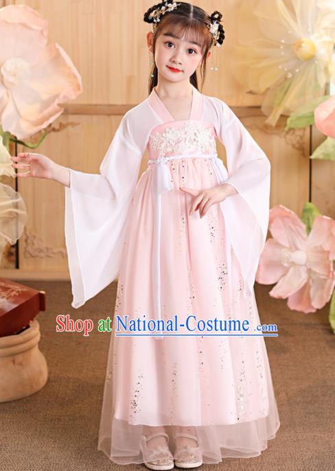 China Traditional Pink Hanfu Dress Tang Dynasty Girl Princess Clothing Children Stage Show Garment Costumes