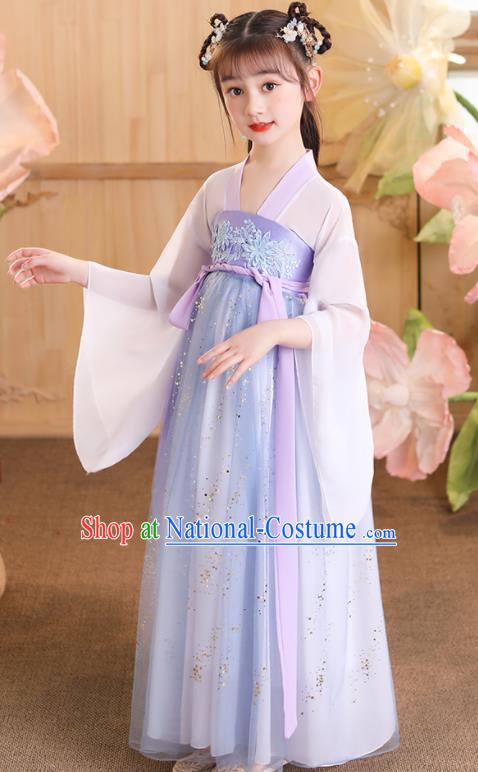 China Children Stage Show Garment Costumes Traditional Violet Hanfu Dress Tang Dynasty Girl Princess Clothing