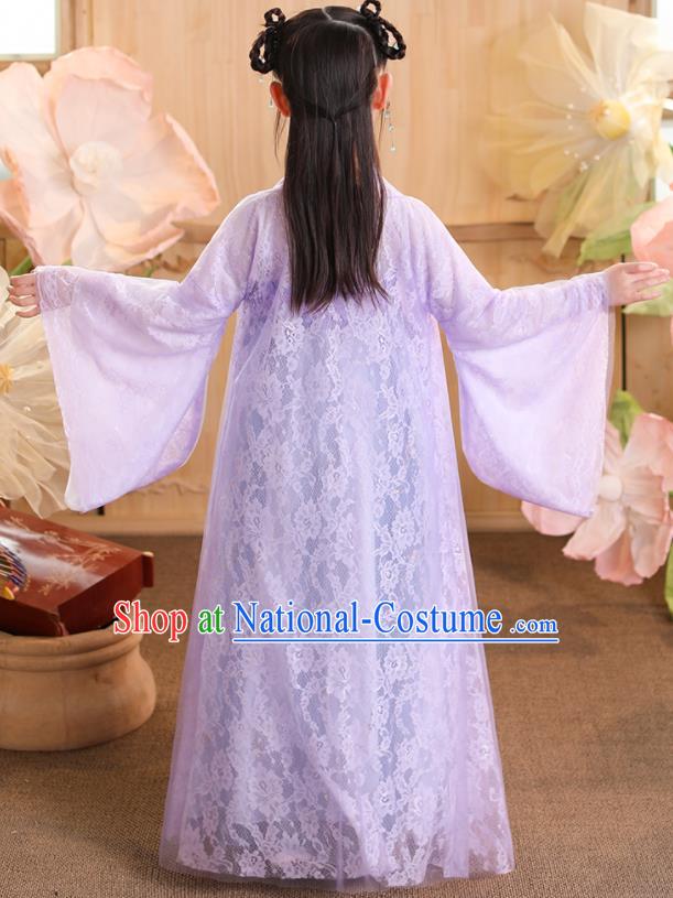 China Children Stage Show Garment Costumes Traditional Violet Hanfu Dress Tang Dynasty Girl Princess Clothing