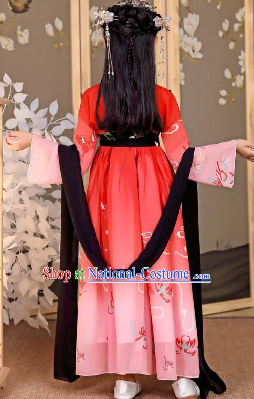 China Tang Dynasty Girl Princess Clothing Children Stage Show Garment Costumes Traditional Red Hanfu Dress