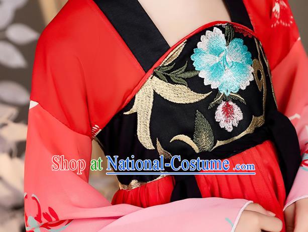 China Tang Dynasty Girl Princess Clothing Children Stage Show Garment Costumes Traditional Red Hanfu Dress