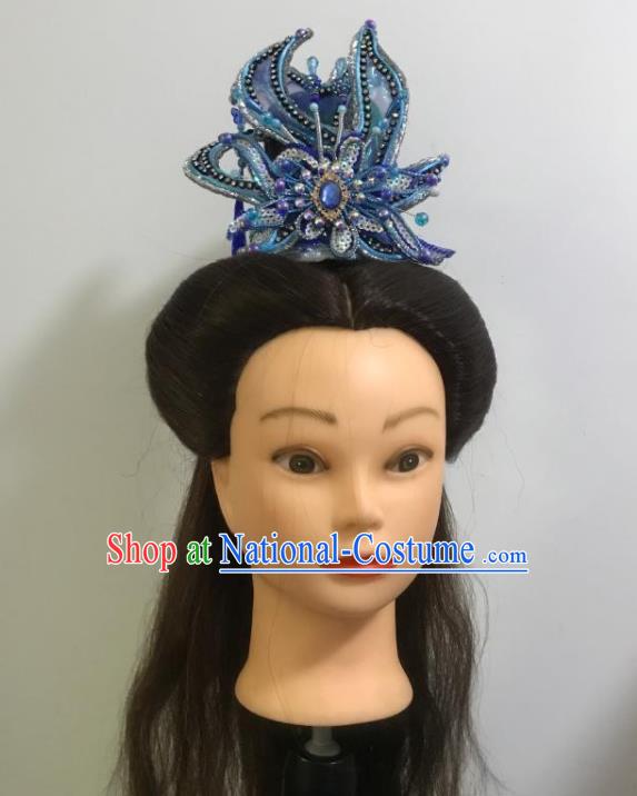 China Beijing Opera Xiaosheng Blue Hair Crown Fujian Gezi Opera Prince Headwear Traditional Peking Opera Scholar Headpiece