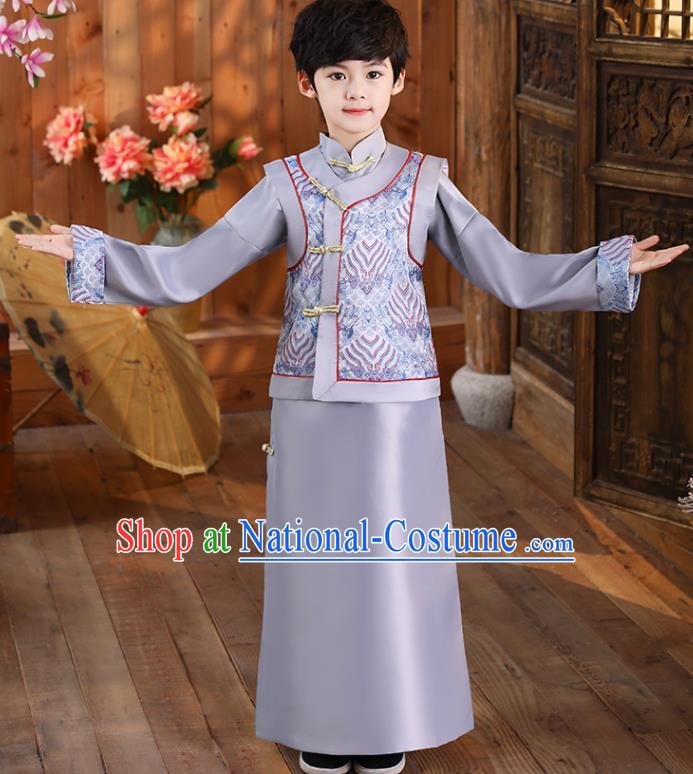 Chinese Traditional Stage Performance Costume Ancient Kid Childe Uniforms Qing Dynasty Boys Clothing