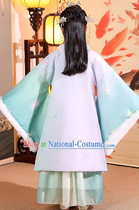 China Traditional Winter Kid Green Hanfu Dress Tang Dynasty Children Princess Clothing Girl Stage Show Costumes