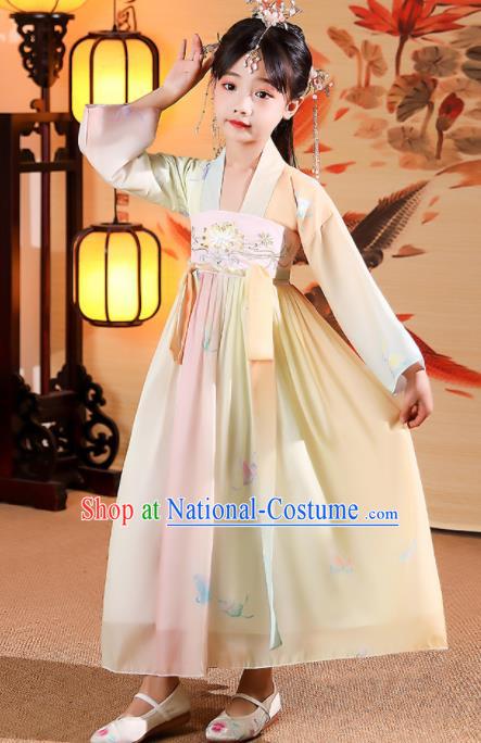 China Girl Stage Show Costumes Traditional Winter Kid Yellow Hanfu Dress Tang Dynasty Children Princess Clothing