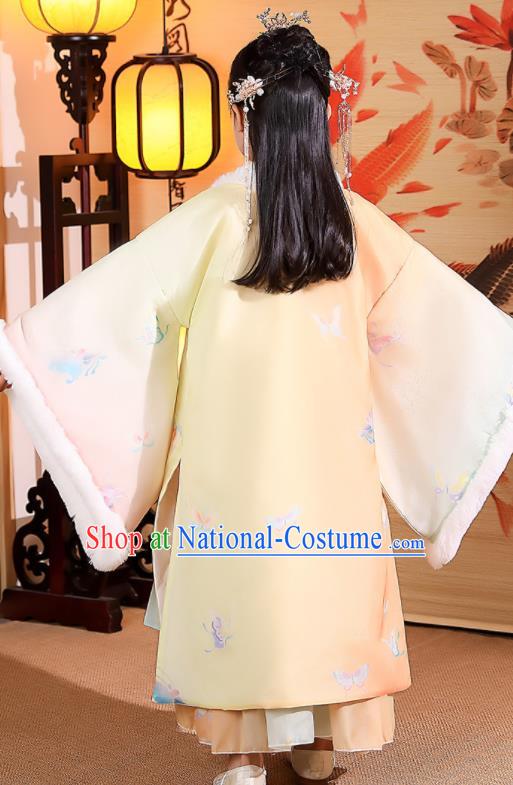 China Girl Stage Show Costumes Traditional Winter Kid Yellow Hanfu Dress Tang Dynasty Children Princess Clothing