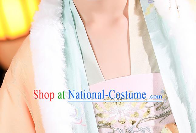 China Girl Stage Show Costumes Traditional Winter Kid Yellow Hanfu Dress Tang Dynasty Children Princess Clothing