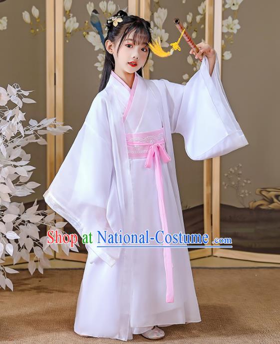 China Jin Dynasty Princess Clothing Ancient Children Fairy Costumes Traditional Girl Stage Show White Hanfu Dress