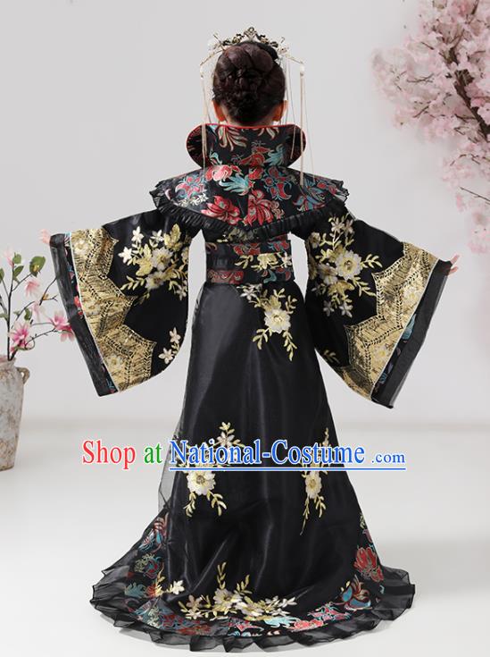 China Tang Dynasty Girl Empress Clothing Ancient Children Costumes Traditional Stage Show Queen Black Hanfu Dress