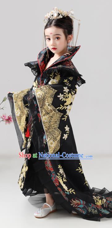 China Tang Dynasty Girl Empress Clothing Ancient Children Costumes Traditional Stage Show Queen Black Hanfu Dress