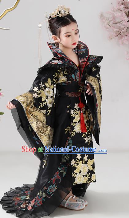 China Tang Dynasty Girl Empress Clothing Ancient Children Costumes Traditional Stage Show Queen Black Hanfu Dress