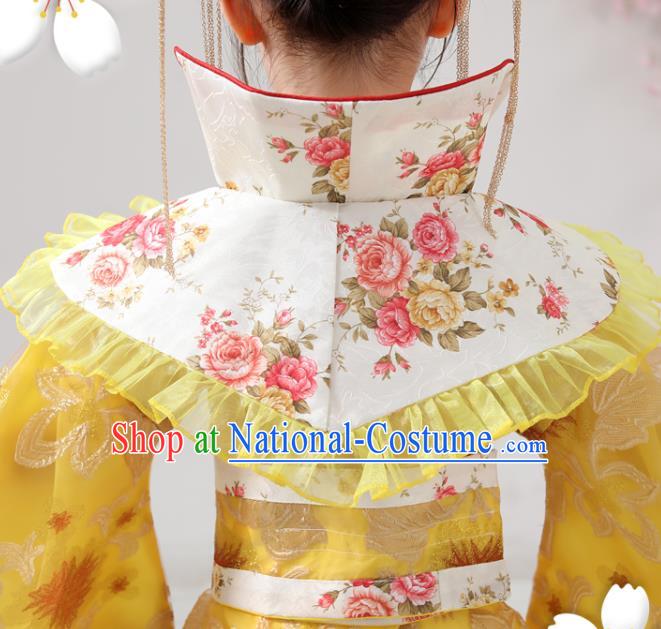 China Traditional Stage Show Queen Yellow Hanfu Dress Tang Dynasty Girl Empress Clothing Ancient Children Costumes