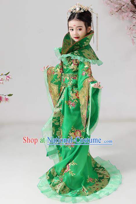 China Ancient Children Costumes Traditional Stage Show Queen Green Hanfu Dress Tang Dynasty Girl Empress Clothing