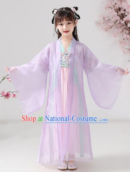 China Ming Dynasty Girl Princess Clothing Ancient Children Costumes Traditional Stage Show Lilac Hanfu Dress