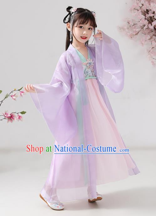 China Ming Dynasty Girl Princess Clothing Ancient Children Costumes Traditional Stage Show Lilac Hanfu Dress