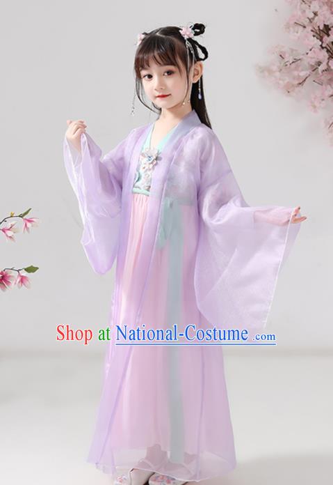 China Ming Dynasty Girl Princess Clothing Ancient Children Costumes Traditional Stage Show Lilac Hanfu Dress