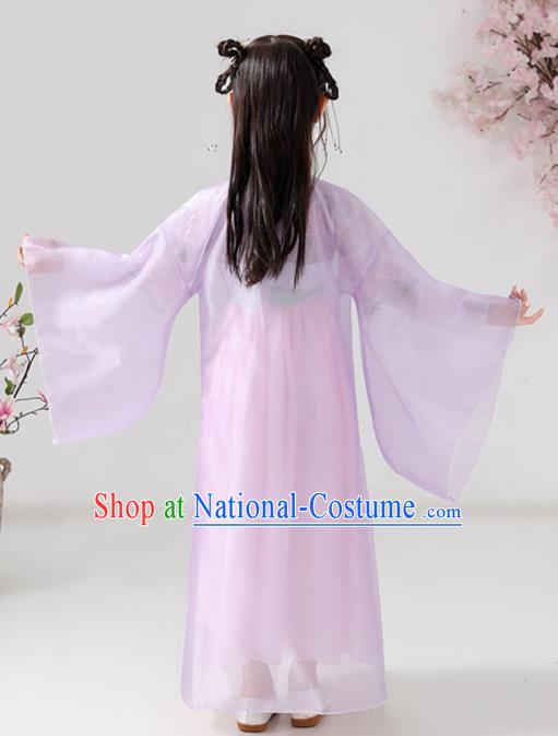 China Ming Dynasty Girl Princess Clothing Ancient Children Costumes Traditional Stage Show Lilac Hanfu Dress