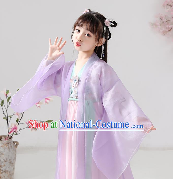 China Ming Dynasty Girl Princess Clothing Ancient Children Costumes Traditional Stage Show Lilac Hanfu Dress