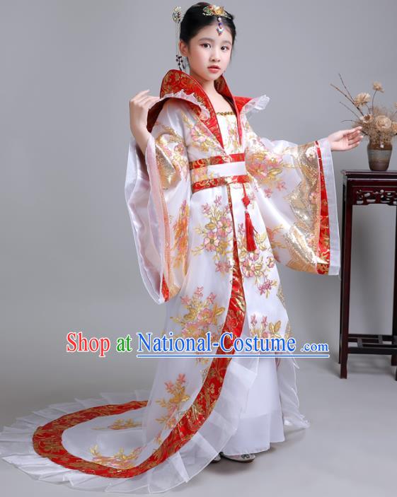 China Traditional Stage Show Girl White Hanfu Dress Tang Dynasty Children Clothing Ancient Imperial Consort Costumes