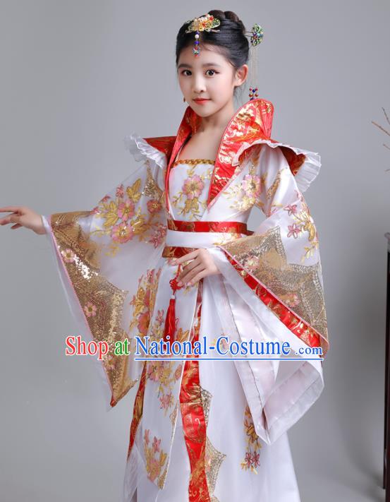 China Traditional Stage Show Girl White Hanfu Dress Tang Dynasty Children Clothing Ancient Imperial Consort Costumes