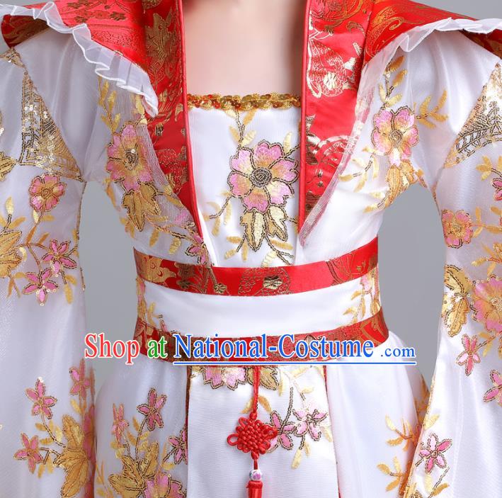 China Traditional Stage Show Girl White Hanfu Dress Tang Dynasty Children Clothing Ancient Imperial Consort Costumes