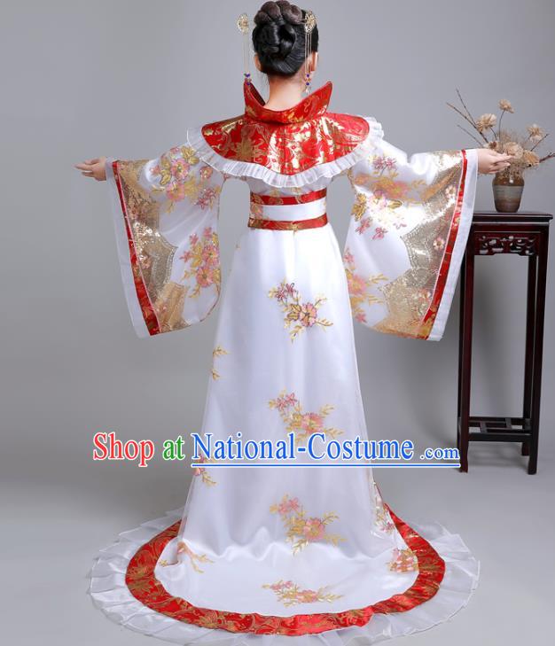 China Traditional Stage Show Girl White Hanfu Dress Tang Dynasty Children Clothing Ancient Imperial Consort Costumes