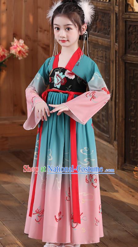 China Song Dynasty Girl Princess Clothing Children Stage Show Winter Costumes Traditional Court Kid Hanfu Dress