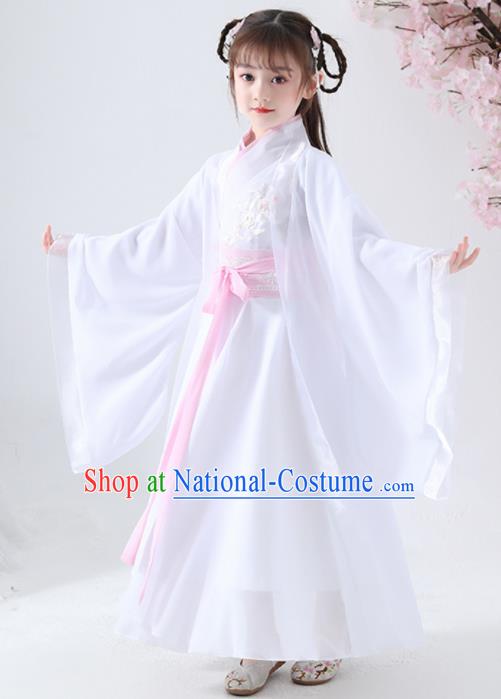 China Jin Dynasty Princess Clothing Ancient Children Fairy Garment Costume Traditional Stage Show Girl White Hanfu Dress