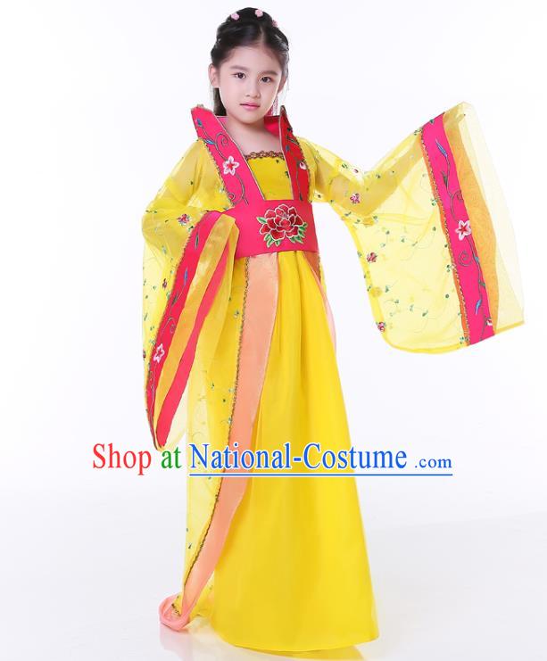 China Traditional Children Yellow Hanfu Dress Tang Dynasty Imperial Consort Clothing Ancient Girl Fairy Garment Costume